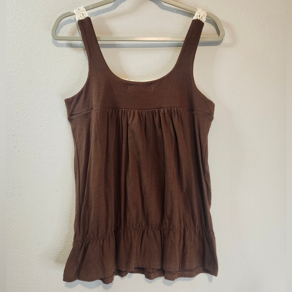 Decree Women's Potting Soil Brown Crochet Cotton Stretch Tank Top Size Large NWT - Picture 4 of 7